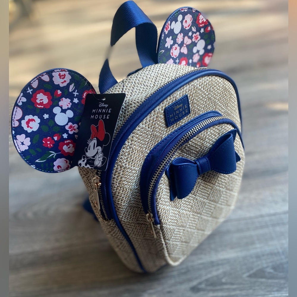 Disney Minnie Mouse mini backpack with two pockets and floral printed ears w/bow - Picture 12 of 14